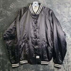 Barbell Brigade Satin Finish Bomber Jacket Sz L Black Banded